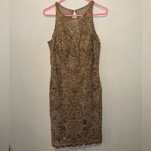 Mon Cheri Gold Beaded Midi Dress